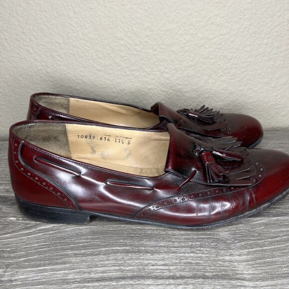 Ferragamo Wingtip Kiltie Tassel Loafer Burgundy Leather Men Size 11.5B Oxblood main image 7